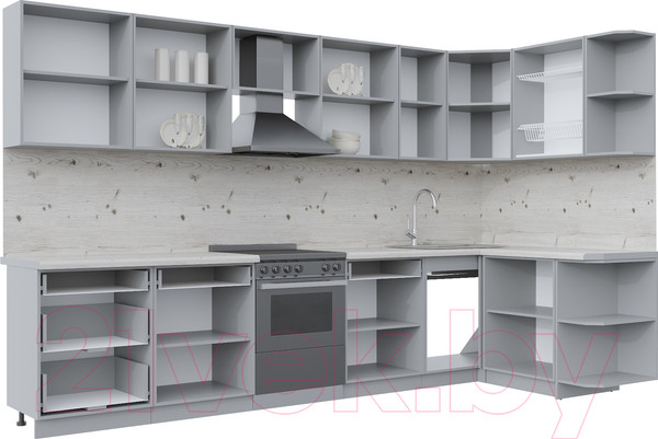 Изображение товара Кухонный гарнитур Интерлиния Берес 1.5x3.4 правая (дуб английский/бискайская сосна)