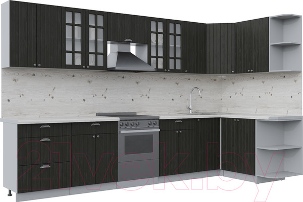 Изображение товара Кухонный гарнитур Интерлиния Берес 1.5x3.4 правая (дуб английский/бискайская сосна)