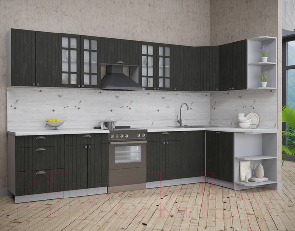 Изображение товара Кухонный гарнитур Интерлиния Берес 1.5x3.4 правая (дуб английский/бискайская сосна)