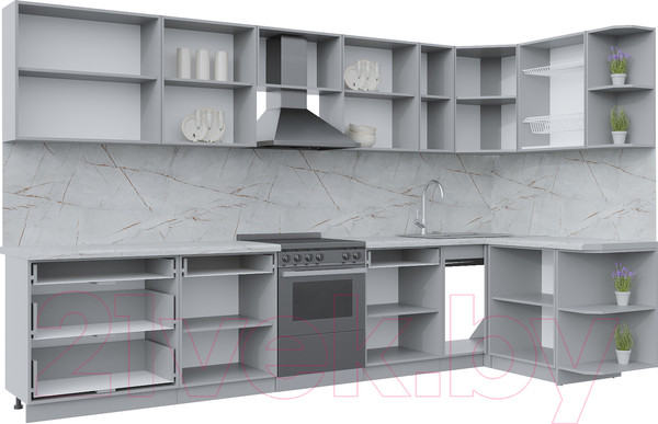 Изображение товара Кухонный гарнитур Интерлиния Берес 1.5x3.5 правая (дуб английский/бискайская сосна)