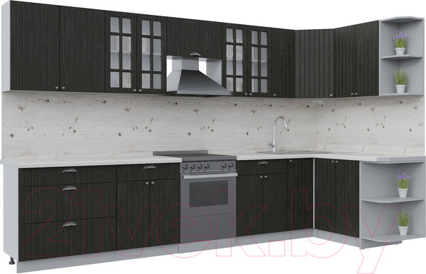 Изображение товара Кухонный гарнитур Интерлиния Берес 1.5x3.5 правая (дуб английский/бискайская сосна)