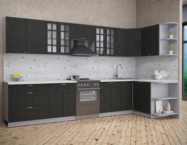 Изображение товара Кухонный гарнитур Интерлиния Берес 1.5x3.5 правая (дуб английский/бискайская сосна)