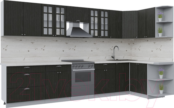 Изображение товара Кухонный гарнитур Интерлиния Берес 1.5x3.6 правая (дуб английский/бискайская сосна)