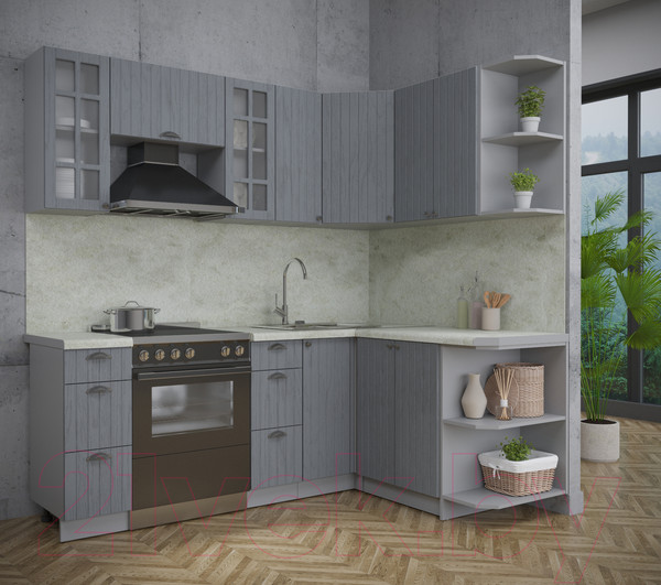 Изображение товара Кухонный гарнитур Интерлиния Берес 1.5x2.1 правая (дуб серый/опал светлый)