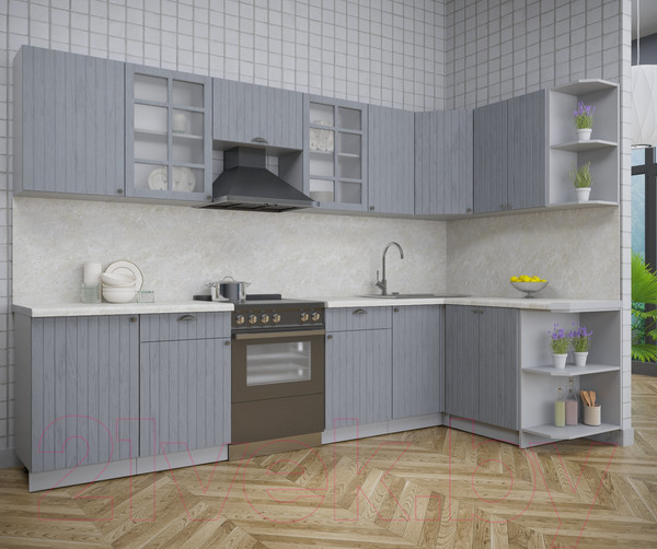 Изображение товара Кухонный гарнитур Интерлиния Берес 1.5x3.1 правая (дуб серый/дуб серый/опал светлый)