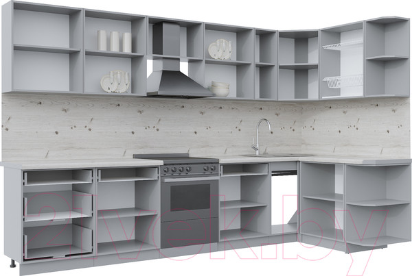 Изображение товара Кухонный гарнитур Интерлиния Берес 1.5x3.3 правая (дуб серый/опал светлый)