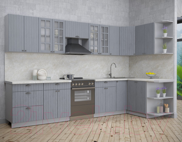 Изображение товара Кухонный гарнитур Интерлиния Берес 1.5x3.3 правая (дуб серый/опал светлый)