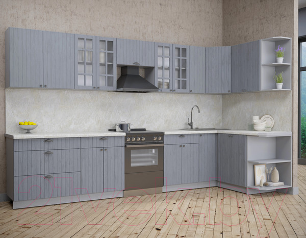 Изображение товара Кухонный гарнитур Интерлиния Берес 1.5x3.5 правая (дуб серый/опал светлый)