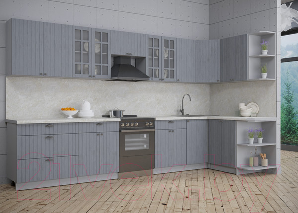 Изображение товара Кухонный гарнитур Интерлиния Берес 1.5x3.6 правая (дуб серый/опал светлый)