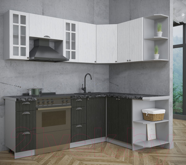 Изображение товара Кухонный гарнитур Интерлиния Берес 1.5x2.2 правая (дуб английский/дуб полярный/кастилло темный)