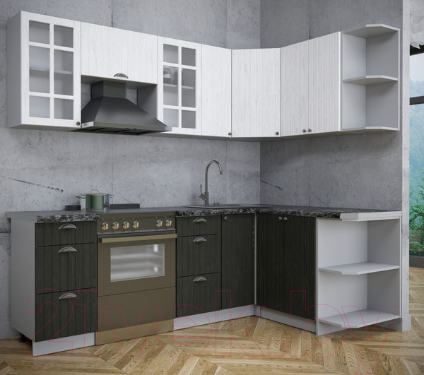 Изображение товара Кухонный гарнитур Интерлиния Берес 1.5x2.3 правая (дуб английский/дуб полярный/кастилло темный)