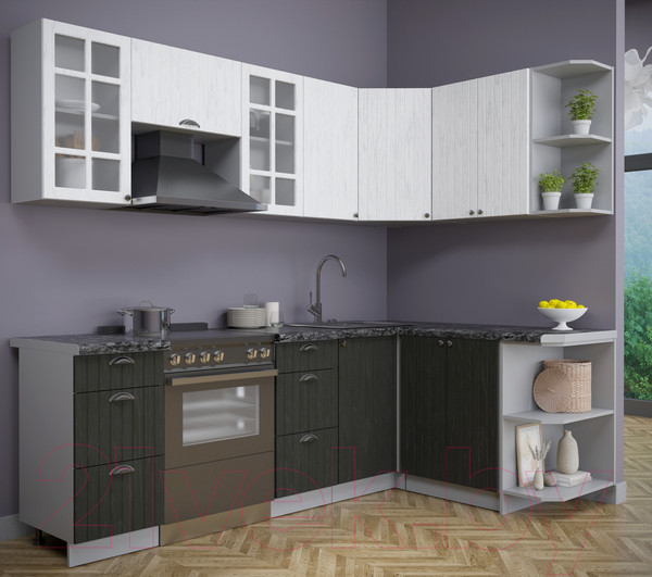 Изображение товара Кухонный гарнитур Интерлиния Берес 1.5x2.4 правая (дуб английский/дуб полярный/кастилло темный)