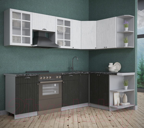 Изображение товара Кухонный гарнитур Интерлиния Берес 1.5x2.5 правая (дуб английский/дуб полярный/кастилло темный)