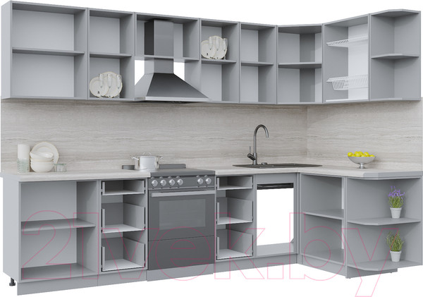 Изображение товара Кухонный гарнитур Интерлиния Берес 1.5x3.0 правая (дуб английский/дуб полярный/кастилло темный)