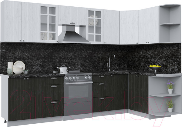 Изображение товара Кухонный гарнитур Интерлиния Берес 1.5x3.0 правая (дуб английский/дуб полярный/кастилло темный)