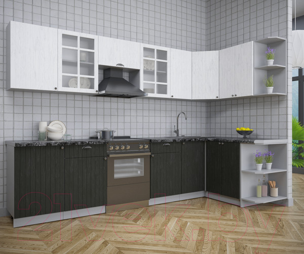 Изображение товара Кухонный гарнитур Интерлиния Берес 1.5x3.1 правая (дуб английский/дуб полярный/кастилло темный)