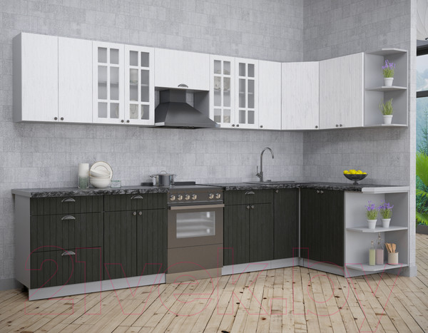 Изображение товара Кухонный гарнитур Интерлиния Берес 1.5x3.3 правая (дуб английский/дуб полярный/кастилло темный)