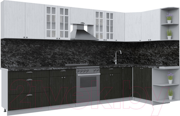 Изображение товара Кухонный гарнитур Интерлиния Берес 1.5x3.5 правая (дуб английский/дуб полярный/кастилло темный)