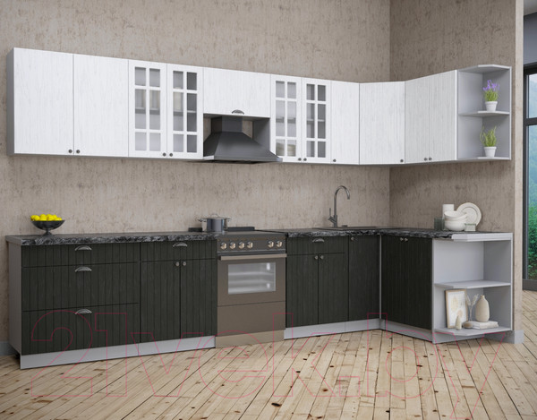 Изображение товара Кухонный гарнитур Интерлиния Берес 1.5x3.5 правая (дуб английский/дуб полярный/кастилло темный)