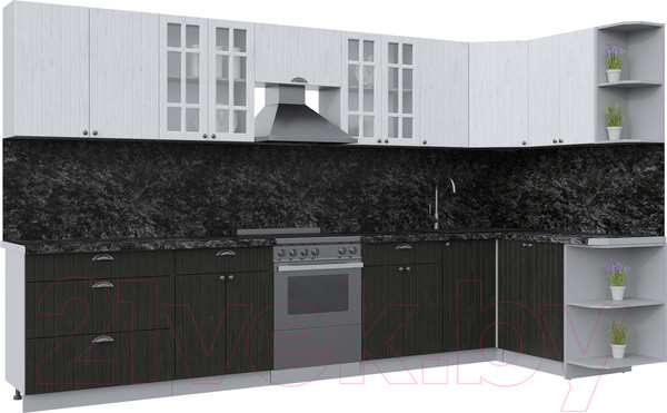 Изображение товара Кухонный гарнитур Интерлиния Берес 1.5x3.6 правая (дуб английский/дуб полярный/кастилло темный)