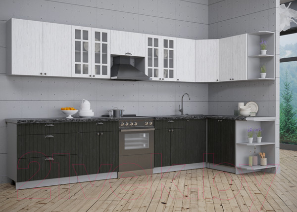 Изображение товара Кухонный гарнитур Интерлиния Берес 1.5x3.6 правая (дуб английский/дуб полярный/кастилло темный)