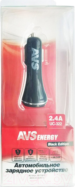Изображение товара Адаптер питания автомобильный AVS UC-322 Black Edition / A07281S