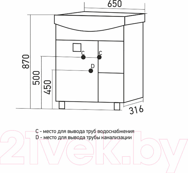 Изображение товара Тумба под умывальник Mixline Боско 65 550331 (белый/венге)