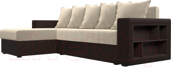 Изображение товара Диван угловой Лига Диванов Дубай лайт левый (микровельвет бежевый/экокожа коричневый)