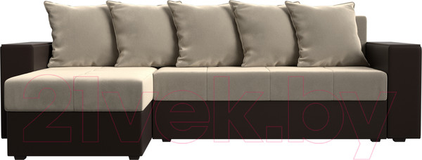 Изображение товара Диван угловой Лига Диванов Дубай лайт левый (микровельвет бежевый/экокожа коричневый)