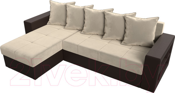 Изображение товара Диван угловой Лига Диванов Дубай лайт левый (микровельвет бежевый/экокожа коричневый)