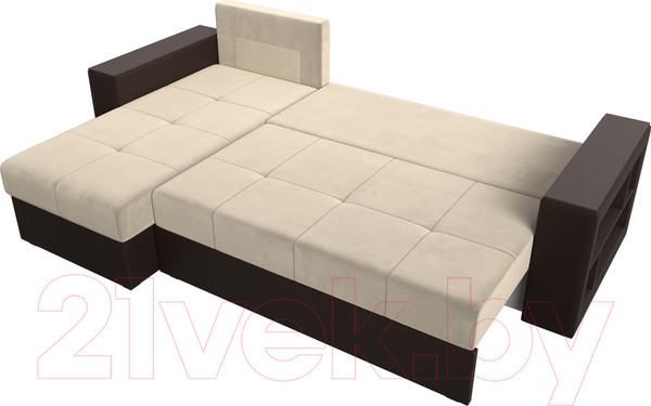 Изображение товара Диван угловой Лига Диванов Дубай лайт левый (микровельвет бежевый/экокожа коричневый)