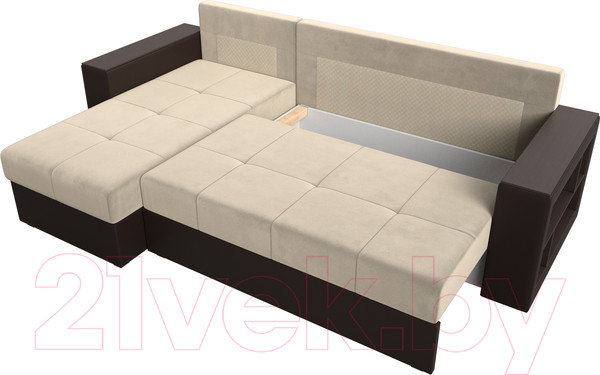 Изображение товара Диван угловой Лига Диванов Дубай лайт левый (микровельвет бежевый/экокожа коричневый)