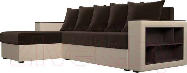 Изображение товара Диван угловой Лига Диванов Дубай лайт левый (микровельвет коричневый/экокожа бежевый)