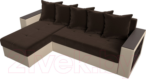 Изображение товара Диван угловой Лига Диванов Дубай лайт левый (микровельвет коричневый/экокожа бежевый)