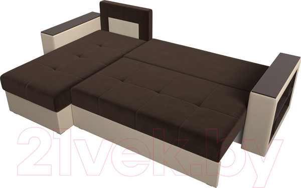 Изображение товара Диван угловой Лига Диванов Дубай лайт левый (микровельвет коричневый/экокожа бежевый)