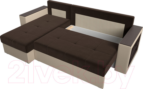 Изображение товара Диван угловой Лига Диванов Дубай лайт левый (микровельвет коричневый/экокожа бежевый)
