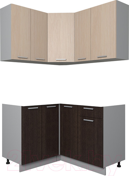 Изображение товара Кухонный гарнитур Интерлиния Мила Лайт 1.2x1.3 без столешницы (дуб молочный/дуб венге)