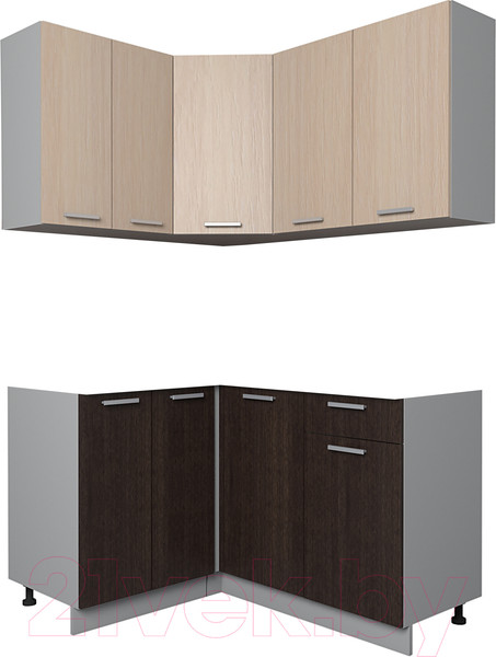 Изображение товара Кухонный гарнитур Интерлиния Мила Лайт 1.2x1.4 без столешницы (дуб молочный/дуб венге)