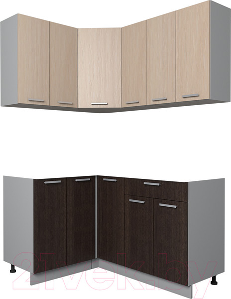 Изображение товара Кухонный гарнитур Интерлиния Мила Лайт 1.2x1.5 без столешницы (дуб молочный/дуб венге)