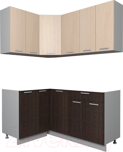 Изображение товара Кухонный гарнитур Интерлиния Мила Лайт 1.2x1.6 без столешницы (дуб молочный/дуб венге)