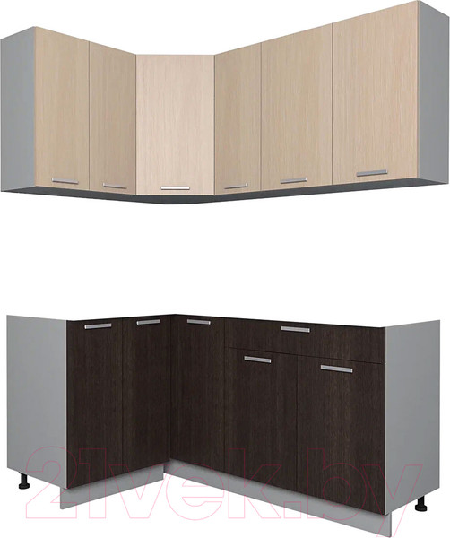 Изображение товара Кухонный гарнитур Интерлиния Мила Лайт 1.2x1.7 без столешницы (дуб молочный/дуб венге)
