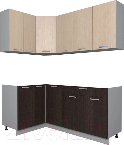Изображение товара Кухонный гарнитур Интерлиния Мила Лайт 1.2x1.8 без столешницы (дуб молочный/дуб венге)