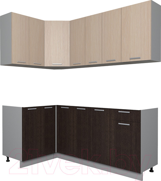 Изображение товара Кухонный гарнитур Интерлиния Мила Лайт 1.2x1.9 без столешницы (дуб молочный/дуб венге)