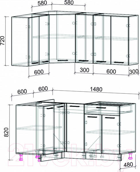 Изображение товара Кухонный гарнитур Интерлиния Мила Лайт 1.2x1.5 без столешницы (дуб молочный/дуб венге)