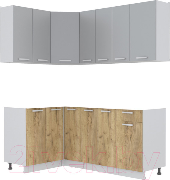 Изображение товара Кухонный гарнитур Интерлиния Мила Лайт 1.2x1.9 без столешницы (серебристый/дуб золотой)