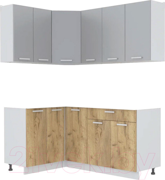 Изображение товара Кухонный гарнитур Интерлиния Мила Лайт 1.2x1.8 без столешницы (серебристый/дуб золотой)