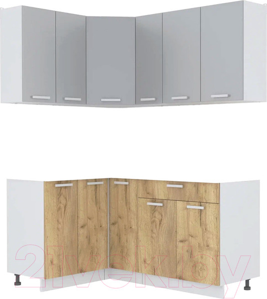 Изображение товара Кухонный гарнитур Интерлиния Мила Лайт 1.2x1.7 без столешницы (серебристый/дуб золотой)