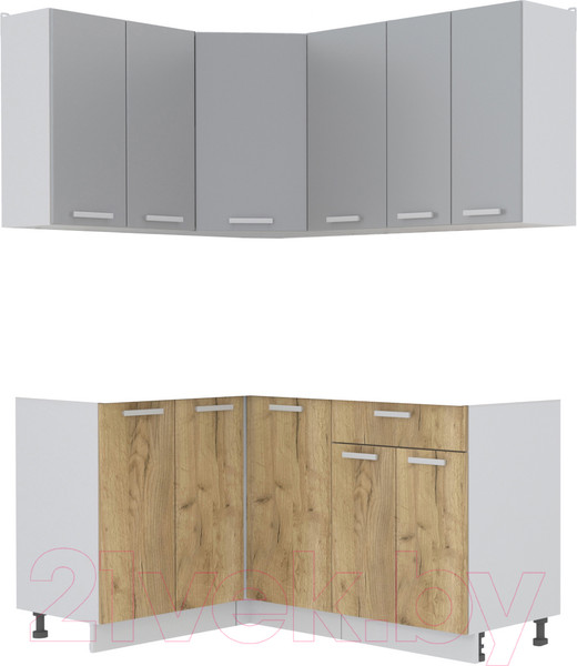 Изображение товара Кухонный гарнитур Интерлиния Мила Лайт 1.2x1.6 без столешницы (серебристый/дуб золотой)