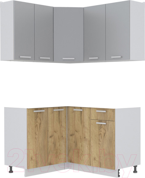 Изображение товара Кухонный гарнитур Интерлиния Мила Лайт 1.2x1.4 без столешницы (серебристый/дуб золотой)