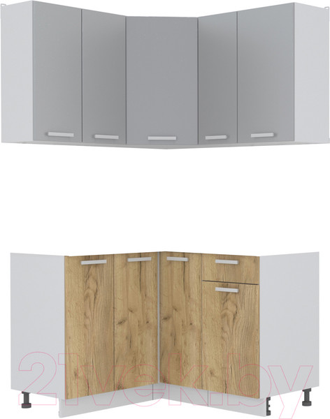 Изображение товара Кухонный гарнитур Интерлиния Мила Лайт 1.2x1.3 без столешницы (серебристый/дуб золотой)